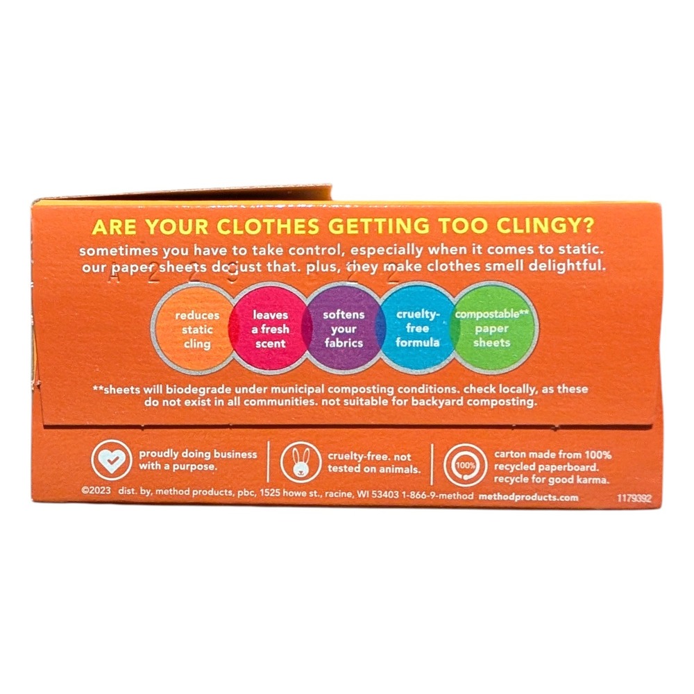 Method Dryer Sheets Ginger Mango Scent 80 Count Plant-Based Static Control - Picture 2 of 6